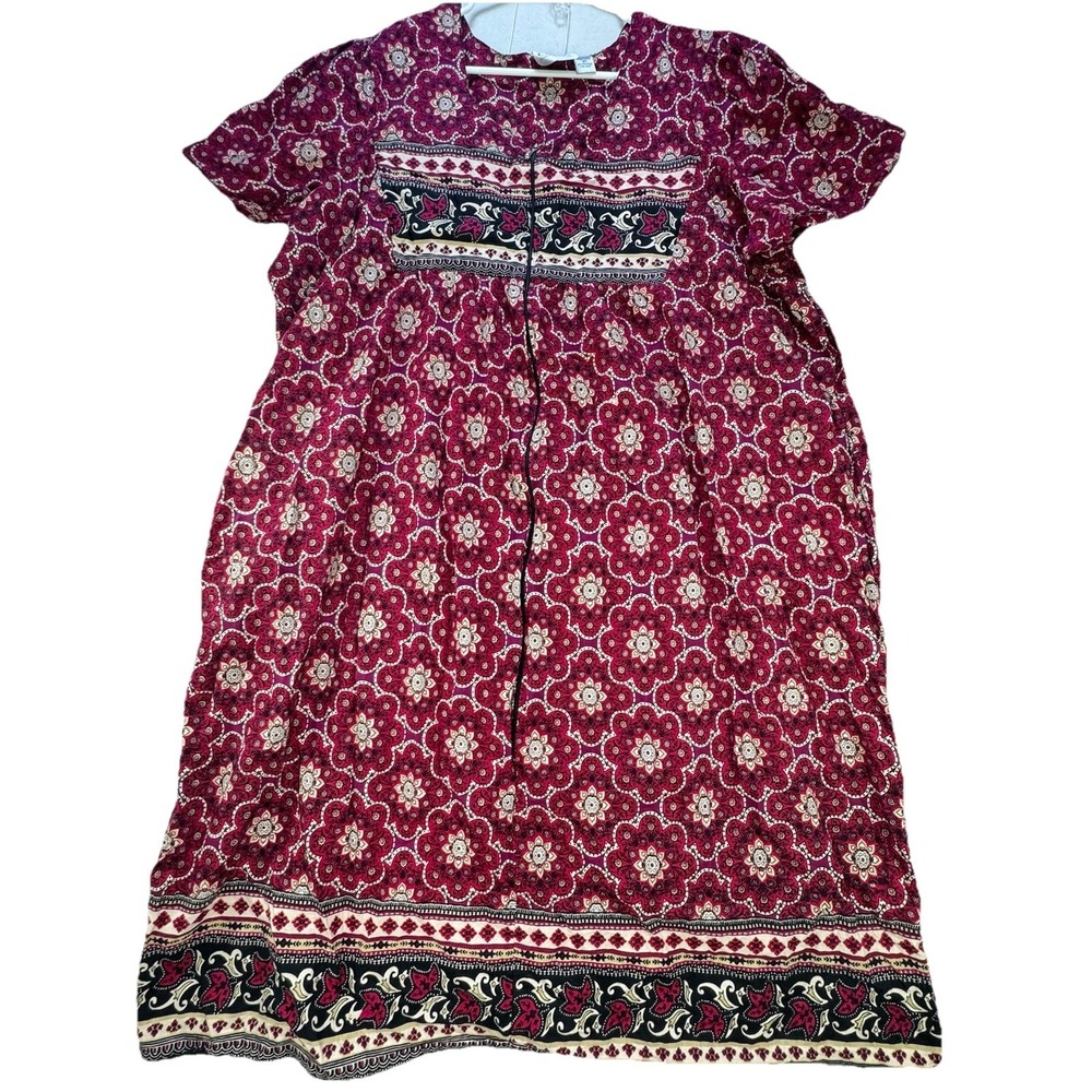 VTG Sawyer Creek Boho Prairie Dress Womens 3X Floral‎ Midi Pockets Cotton Zip Up
